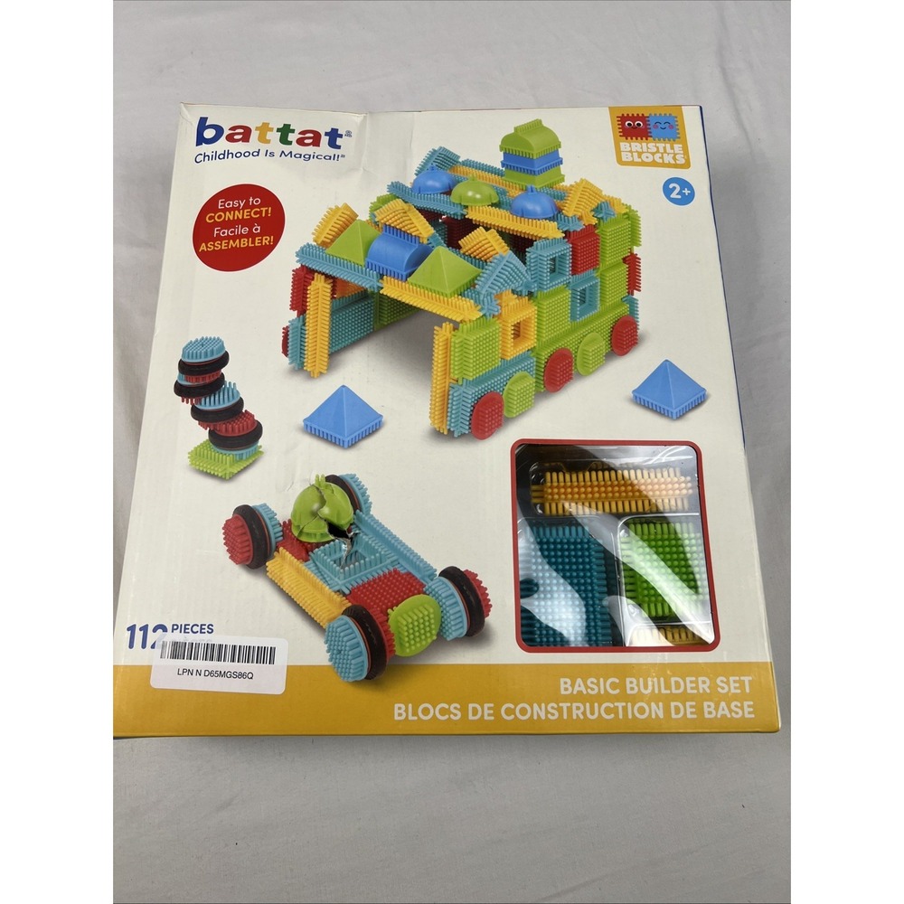 112 Piece Multicolor Bristle Building Blocks Set With 8 Wheels For Kids
